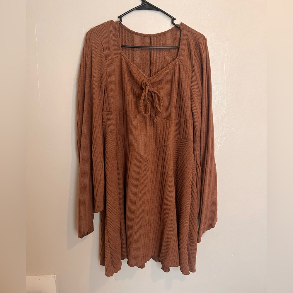 PLUS Cottage Core DRESS - SHEIN - Bell Sleeve - TAUPE BROWN